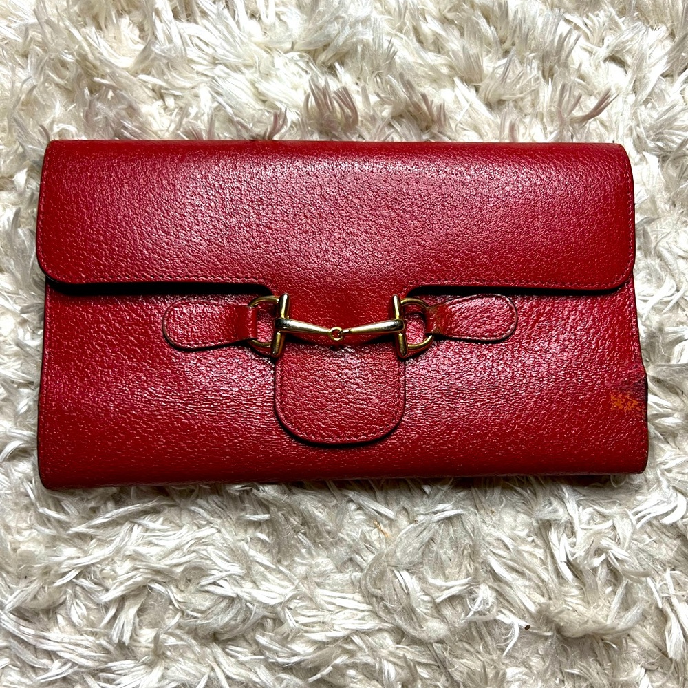 GUCCI Red Leather Horsebit 1955 Bi-fold Wallet